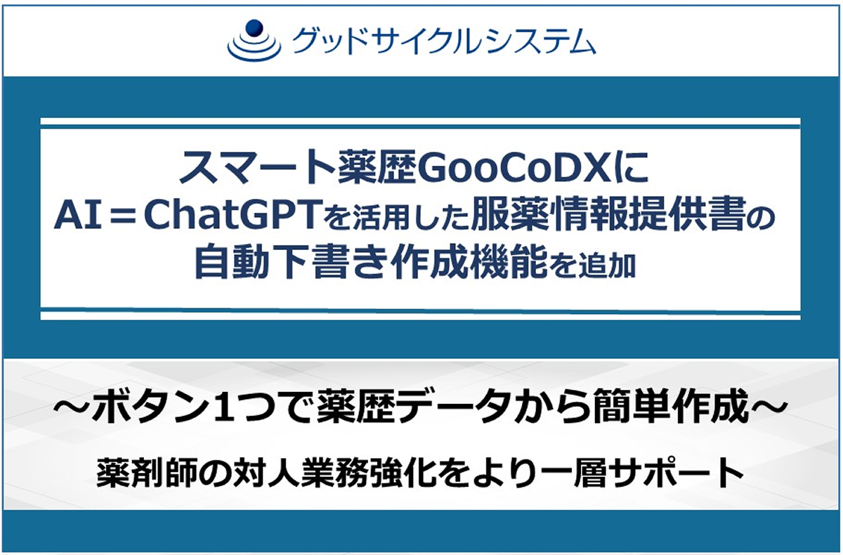 スマート薬歴GooCoDXにAI＝ChatGPTを活用した服薬情報提供書の自動下書き作成機能を追加